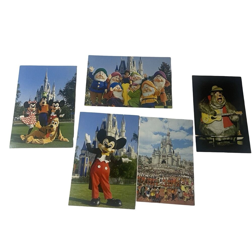 Walt Disney World Post Cards Lot of 5 Vintage  Unused Cinderella Castle Mickey